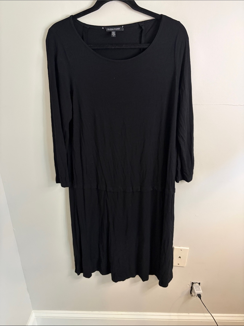 Eileen Fisher Black Long-Sleeve Scoop-Neck Midi Dress